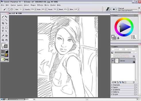 painter Charcoal(炭笔)绘制气质女孩 脚本之家 painter教程