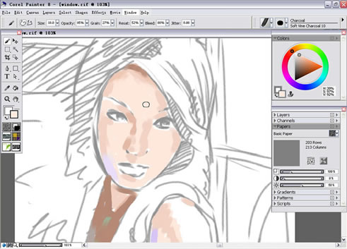 painter Charcoal(炭笔)绘制气质女孩 脚本之家 painter教程