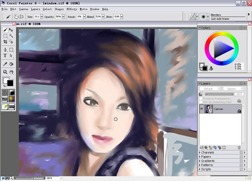 painter Charcoal(炭笔)绘制气质女孩 脚本之家 painter教程