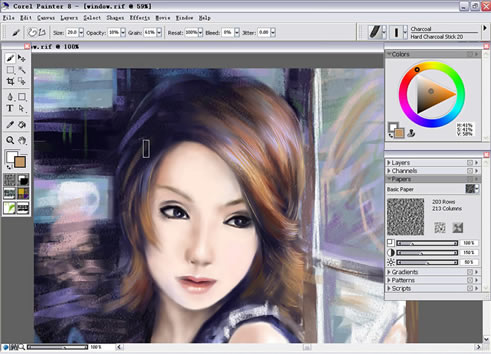 painter Charcoal(炭笔)绘制气质女孩 脚本之家 painter教程