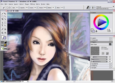 painter Charcoal(炭笔)绘制气质女孩 脚本之家 painter教程