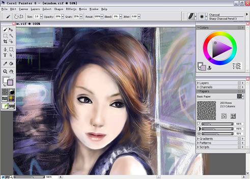 painter Charcoal(炭笔)绘制气质女孩 脚本之家 painter教程