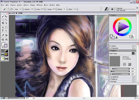 painter Charcoal(炭笔)绘制气质女孩 脚本之家 painter教程