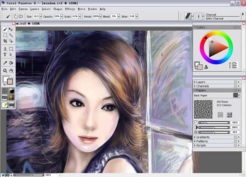 painter Charcoal(炭笔)绘制气质女孩 脚本之家 painter教程