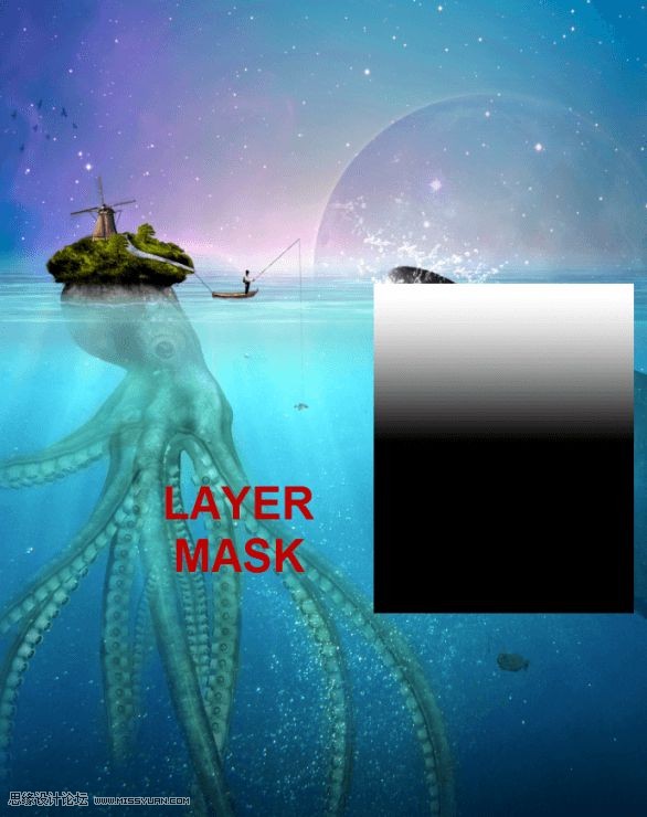 Photoshop合成章鱼岛渔夫出海钓鲨鱼教程,PS教程,素材中国
