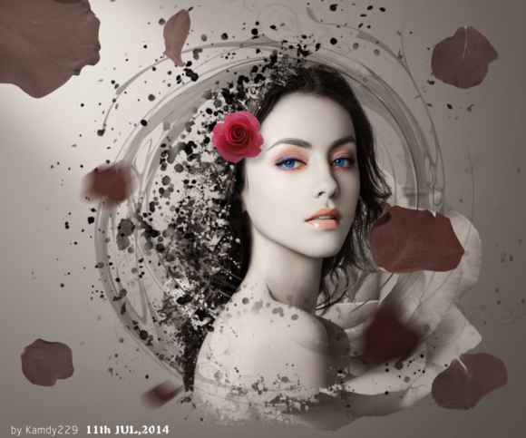PS合成玫瑰纷飞的美女插画 全福编程网