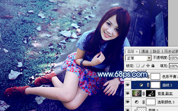 Photoshop打造唯美的暗调青蓝色秋季人物图片
